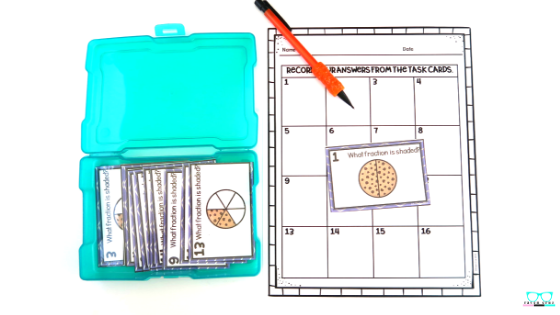 Third-grade Easter identifying fractions task cards to engage students.