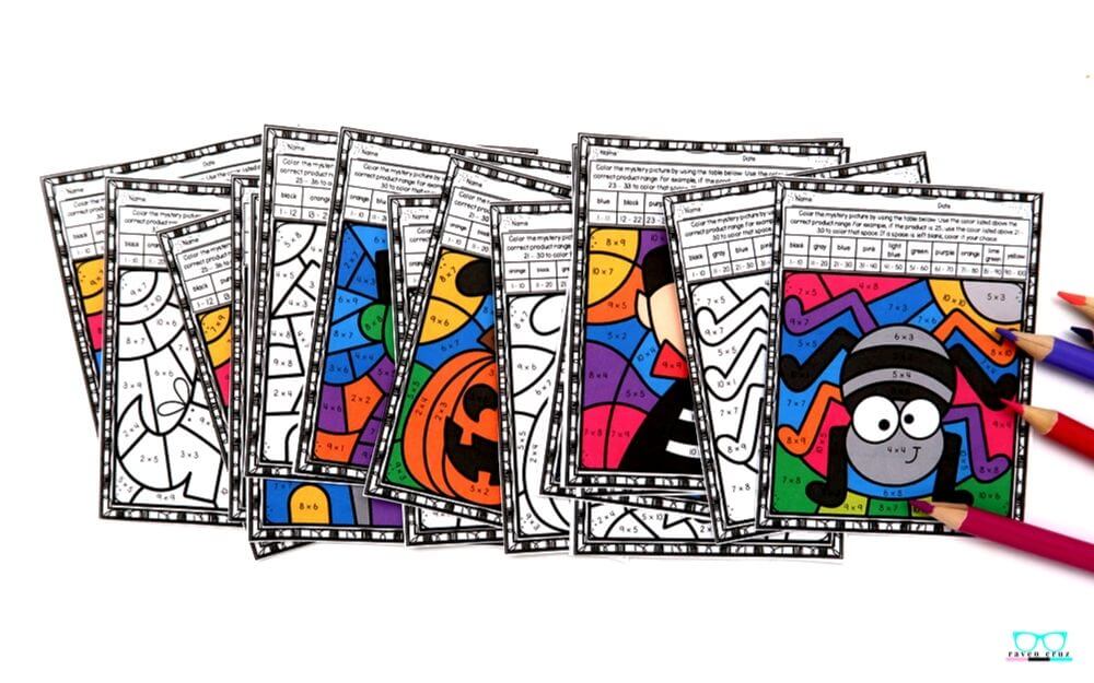 fall-multiplication-color-by-number-worksheets-2 Halloween multiplication worksheets for third-grade and fourth-grade.
