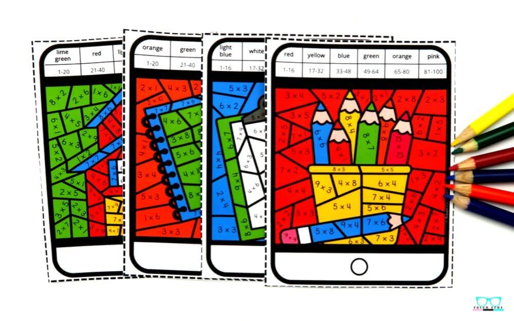 color-by-number multiplication task card 3rd grades