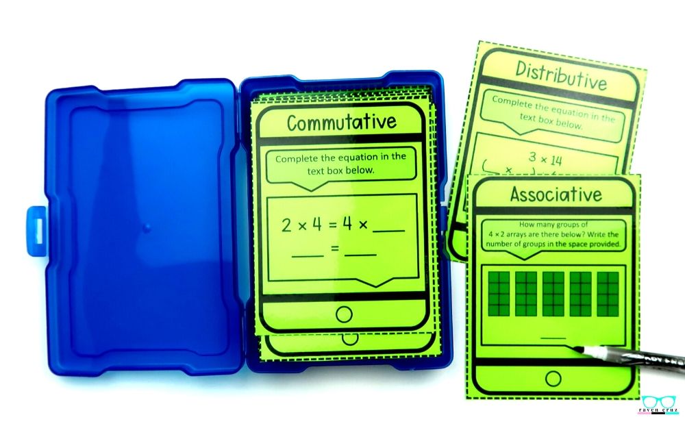 Properties of multiplication task cards for third-grade math.