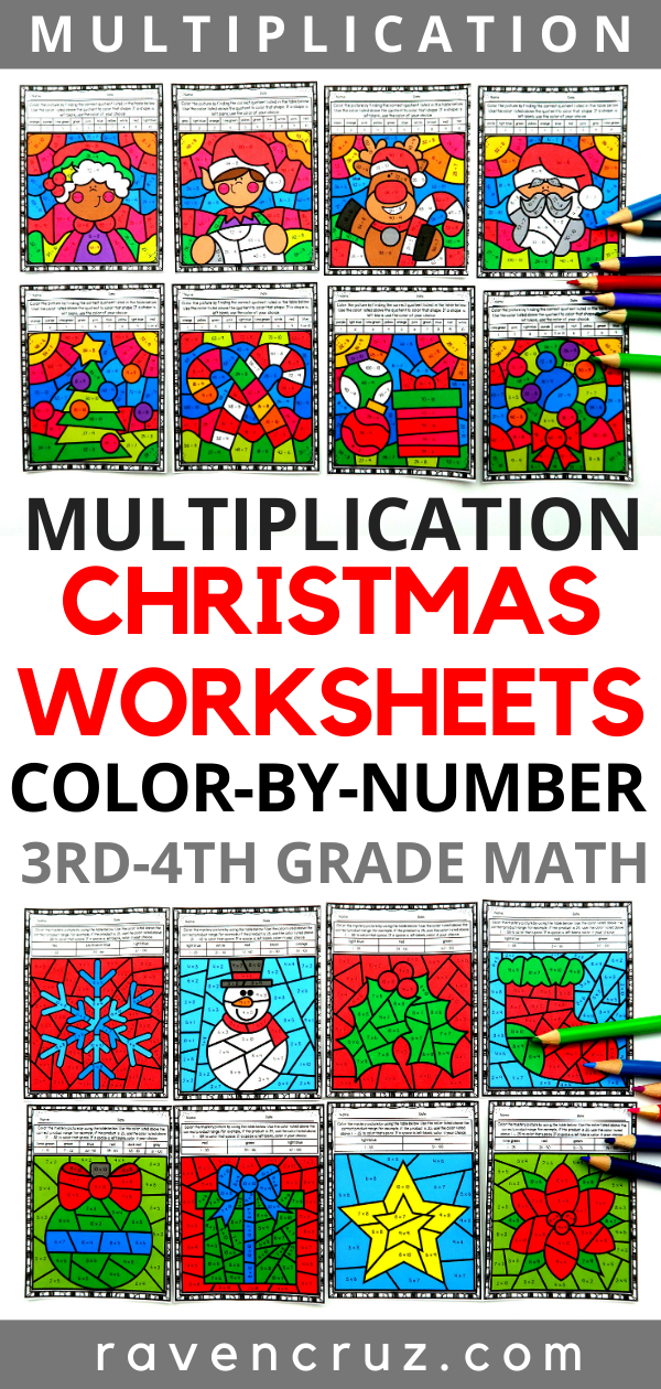 Christmas Multiplication Color by Number Worksheets Raven Cruz