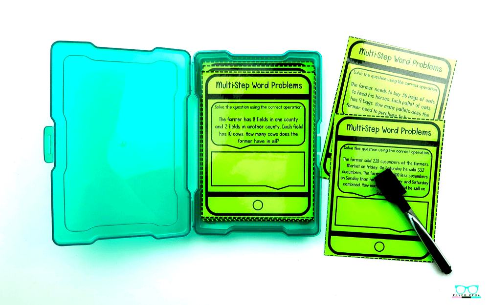 writing-two-step-word-problems-4 Two-step word problem task cards.