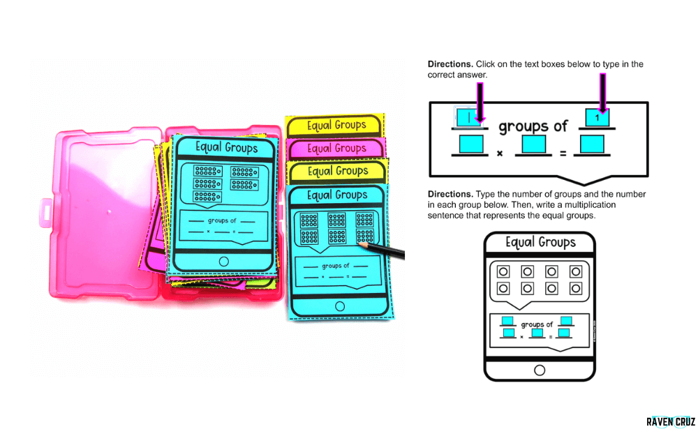 Digital and printable equal groups task cards