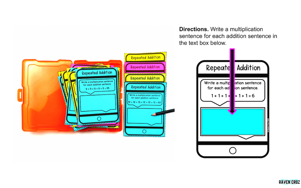 Digital and printable repeated addition task cards
