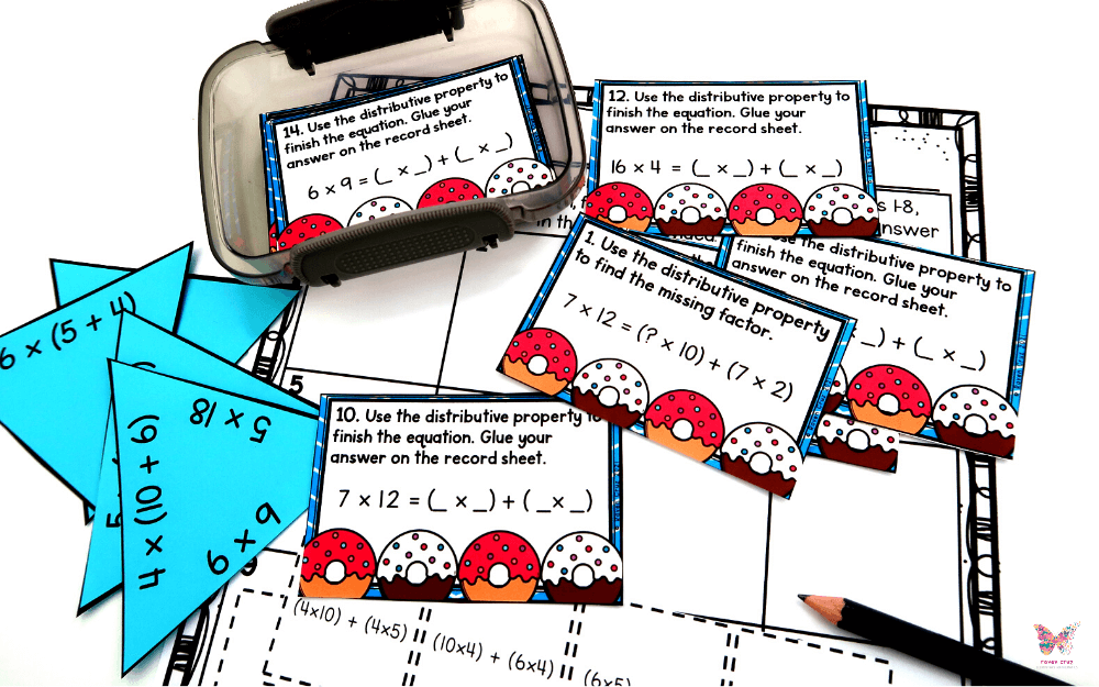 The distributive property of multiplication for 3rd-grade activities.