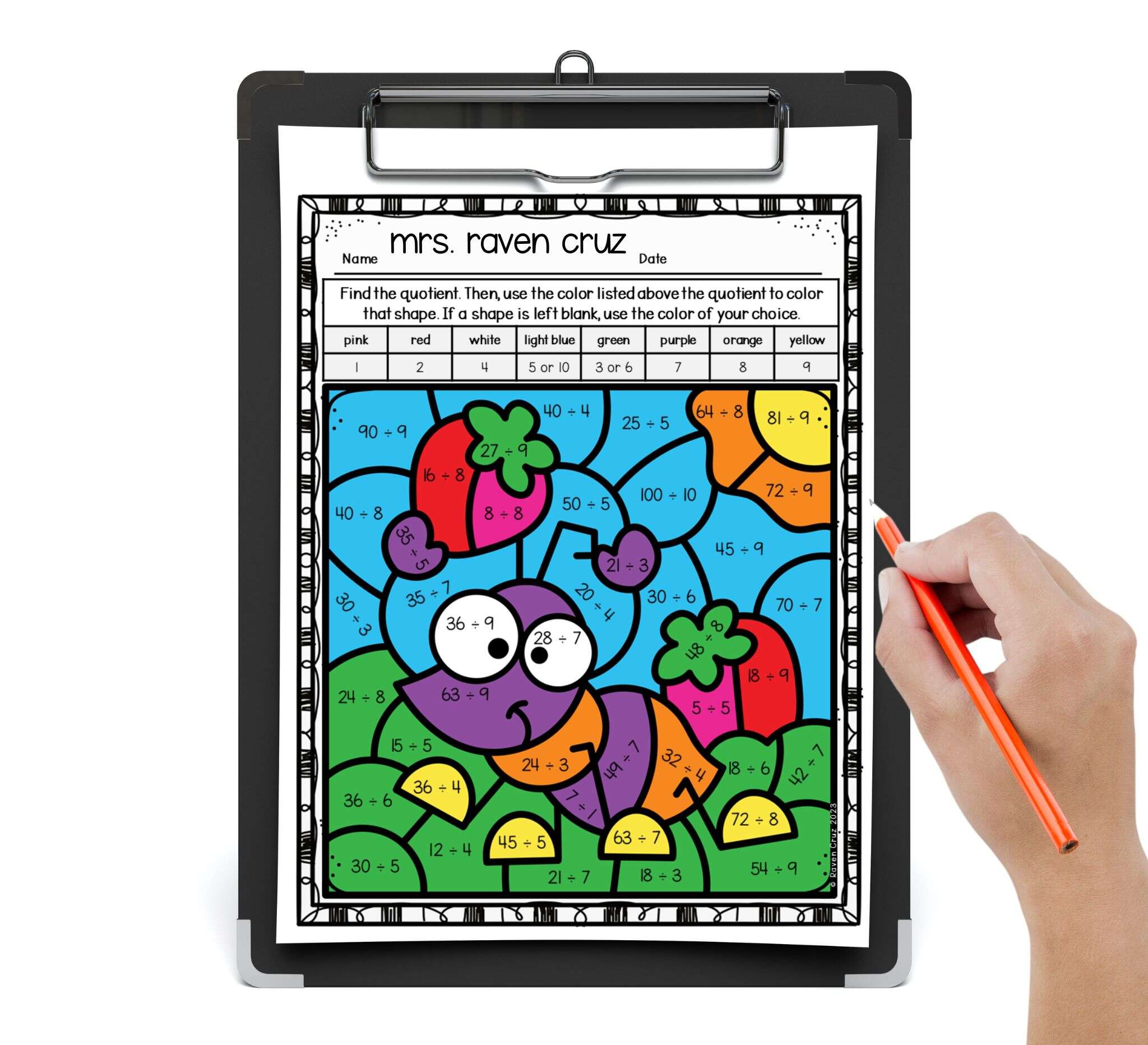 spring color by number division worksheets