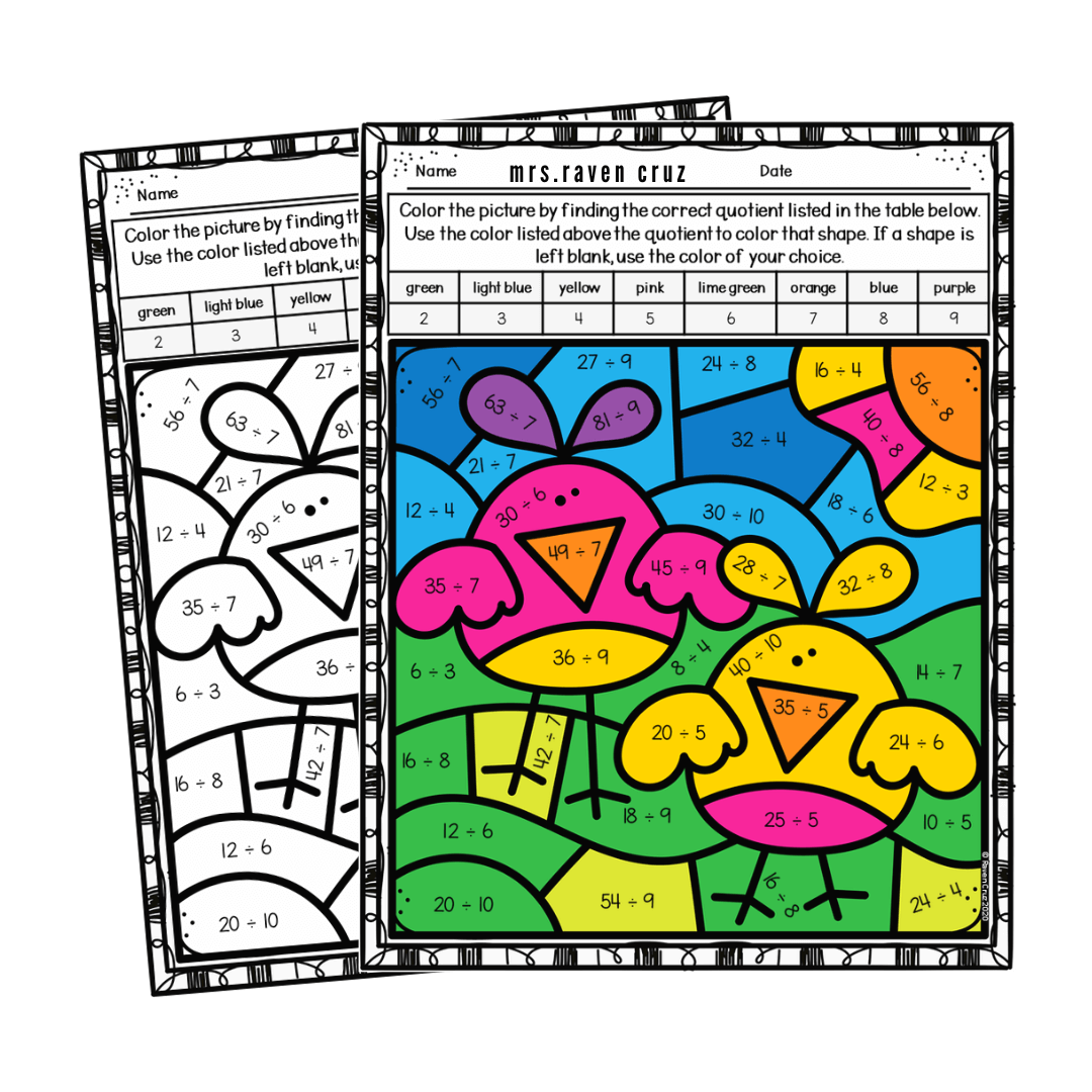 easter-color-by-number-division-worksheets-4 Easter color by number worksheets