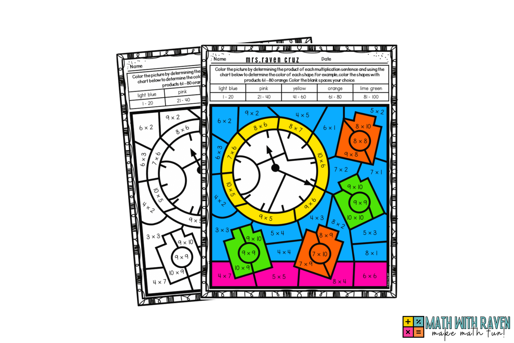 back-to-school-multiplication-color-by-number-worksheets-2 math themed multiplication color by number for back to school