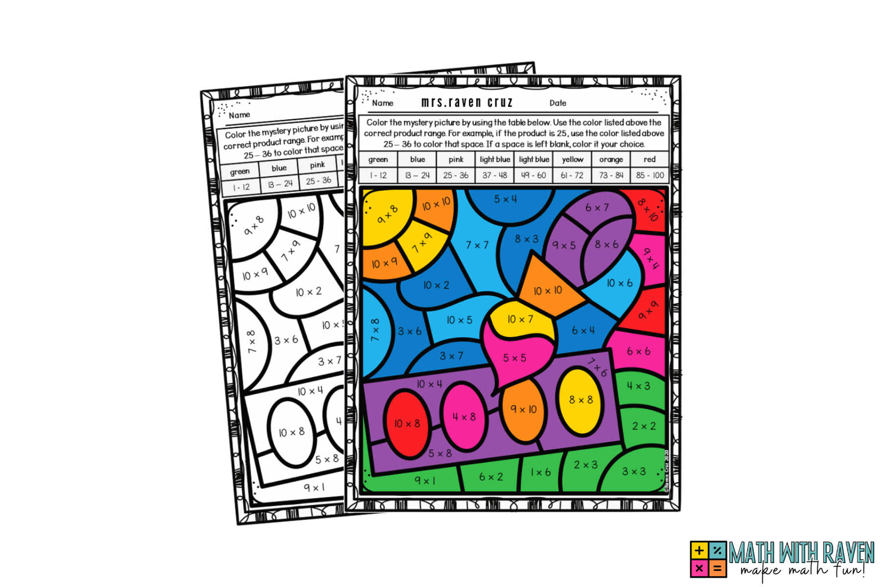 back-to-school-multiplication-color-by-number-worksheets-4 school supply themed multiplication color by number