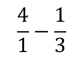 the common denominator of 4/1 and 1/3 is 3