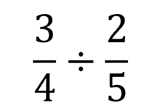 Step-by-step visual of dividing fractions, showing conversion of mixed numbers to improper fractions, multiplication by reciprocal, and simplification. Dividing 3/4 and 2/5.