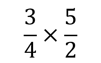 Step-by-step visual of dividing fractions, showing conversion of mixed numbers to improper fractions, multiplication by reciprocal, and simplification. Multiplying 3/4 and 5/2.