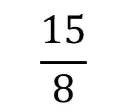 Step-by-step visual of dividing fractions, showing conversion of mixed numbers to improper fractions, multiplication by reciprocal, and simplification. Simplify 15/8.