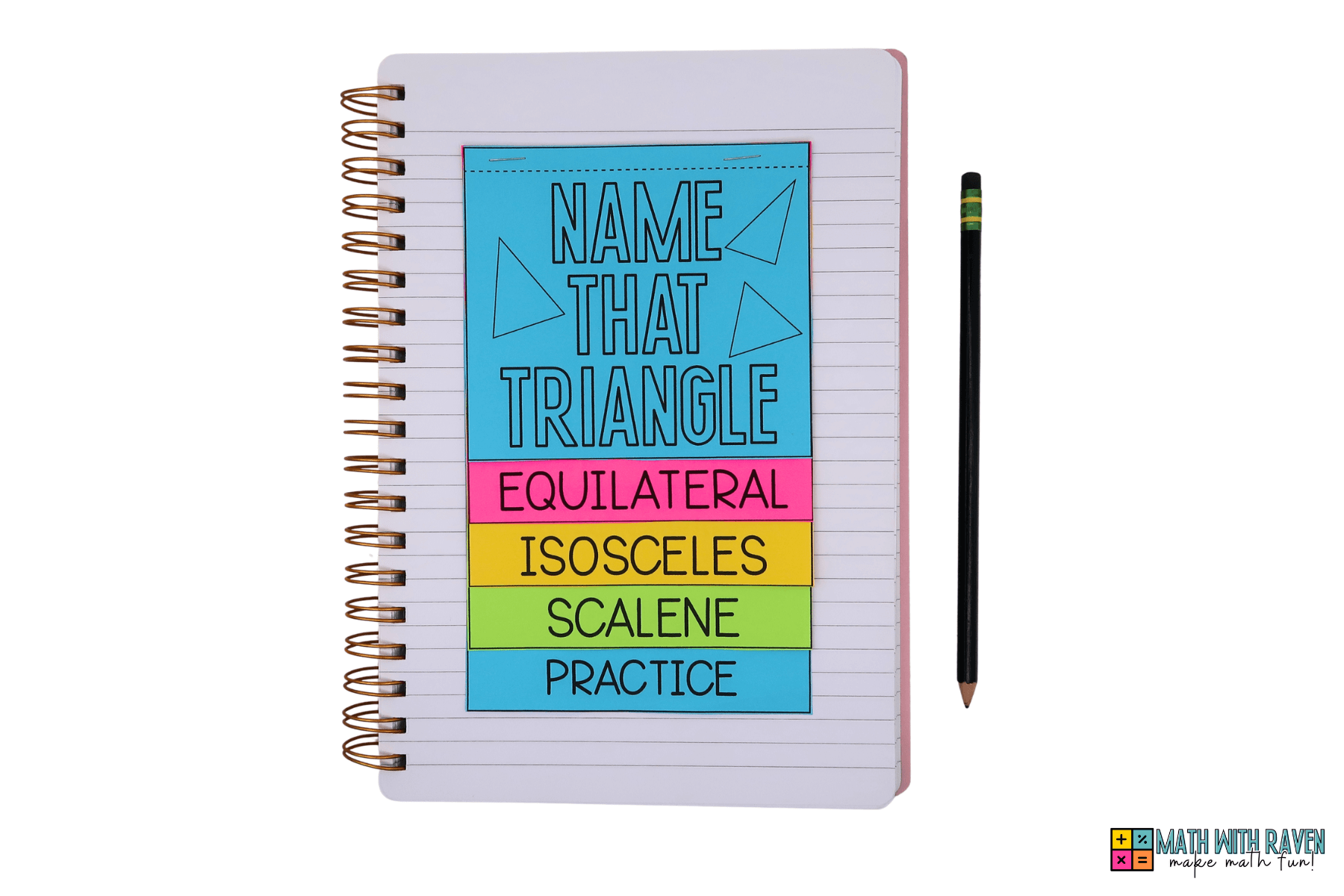 name that triangle flip book covering equilateral, isosceles, scalene triangles flip book displayed in a notebook