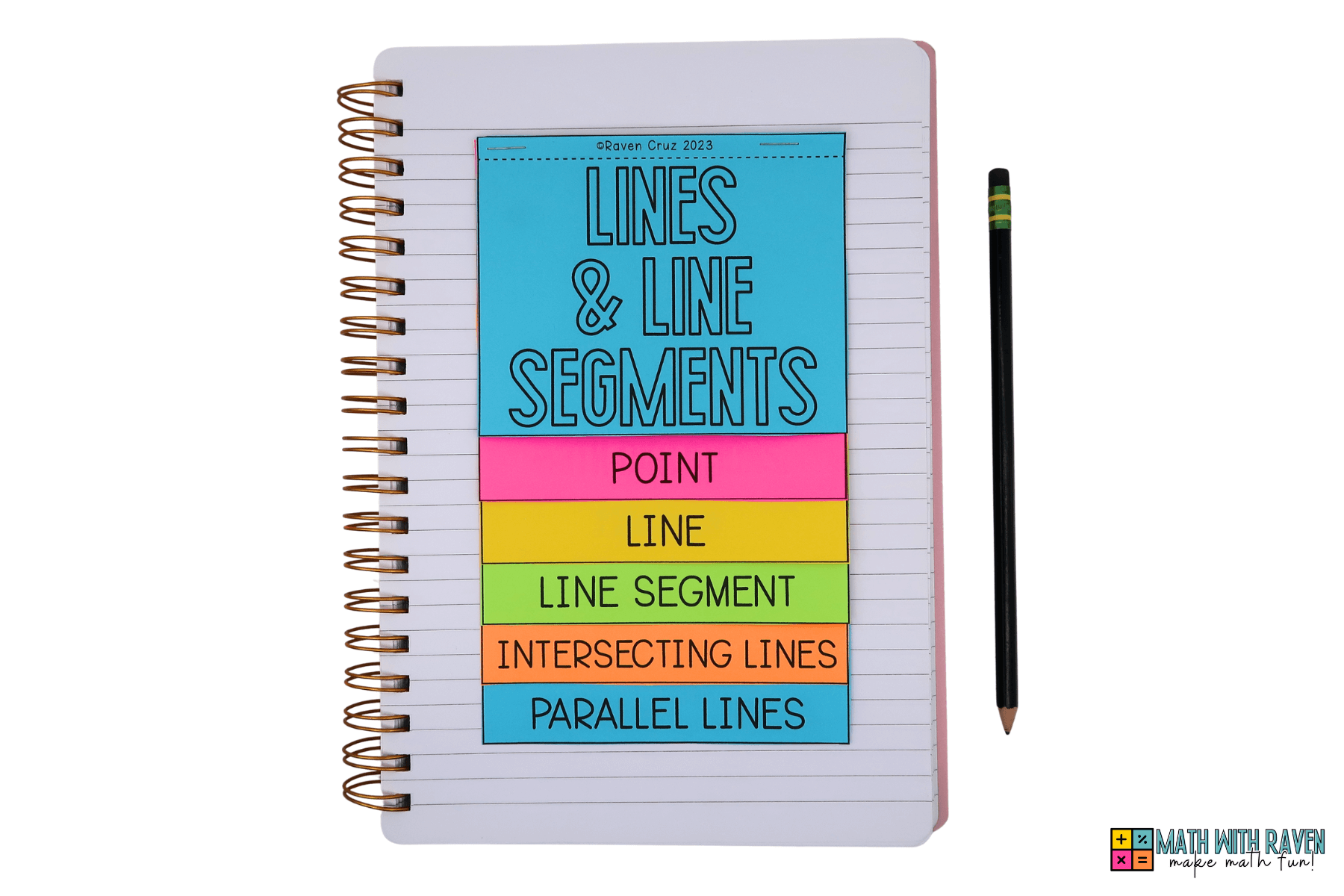 geometry flip book used for reference in 3rd-4th grade displayed in a notebook