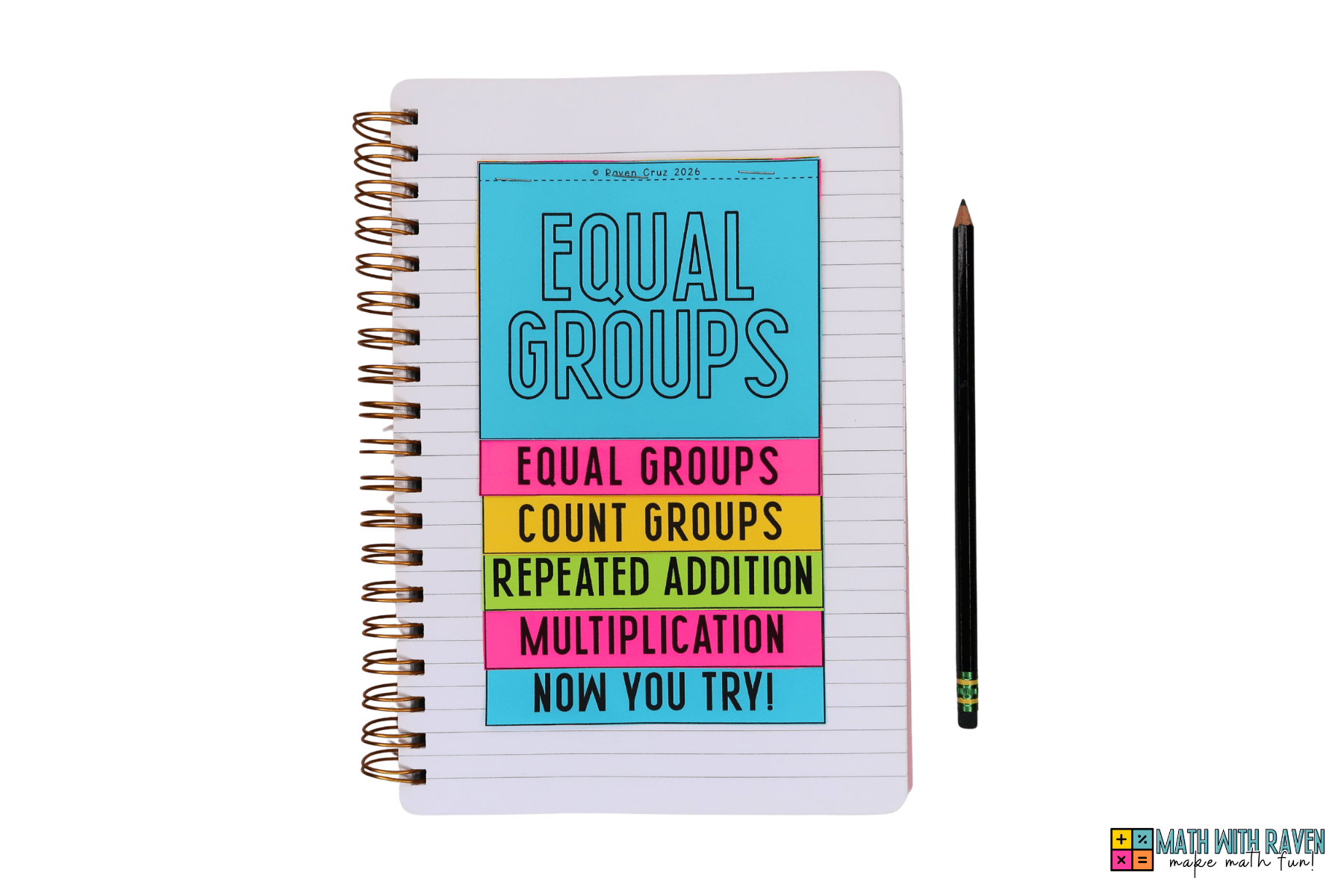equal groups notebook on a notebook
