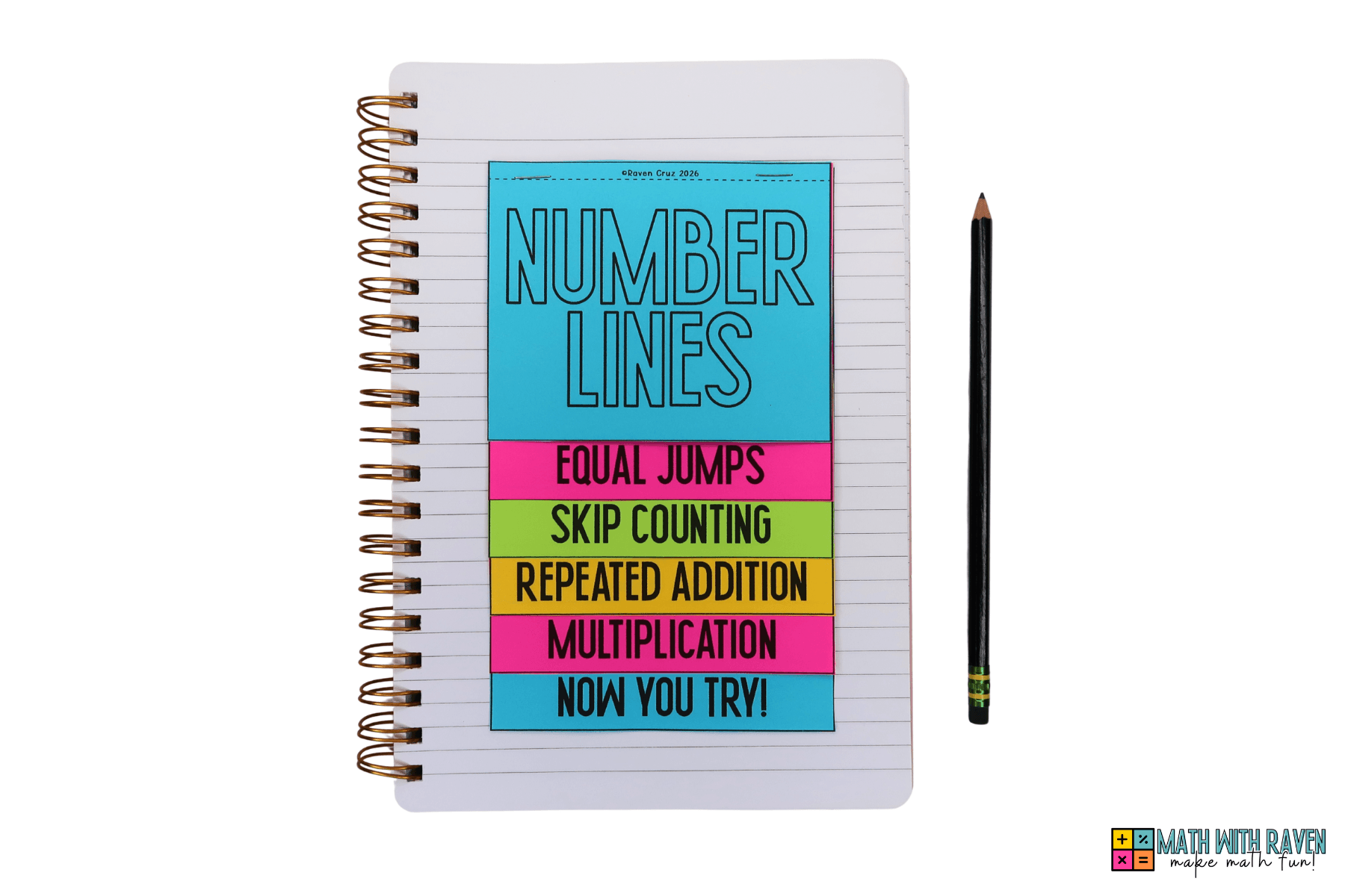 number line flip book on a notebook
