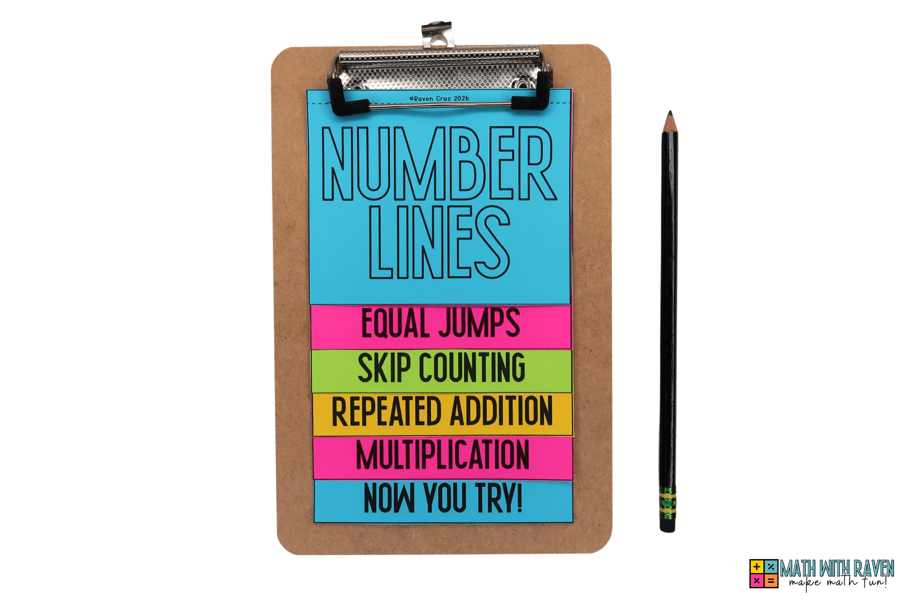 number line flip book on a clip board