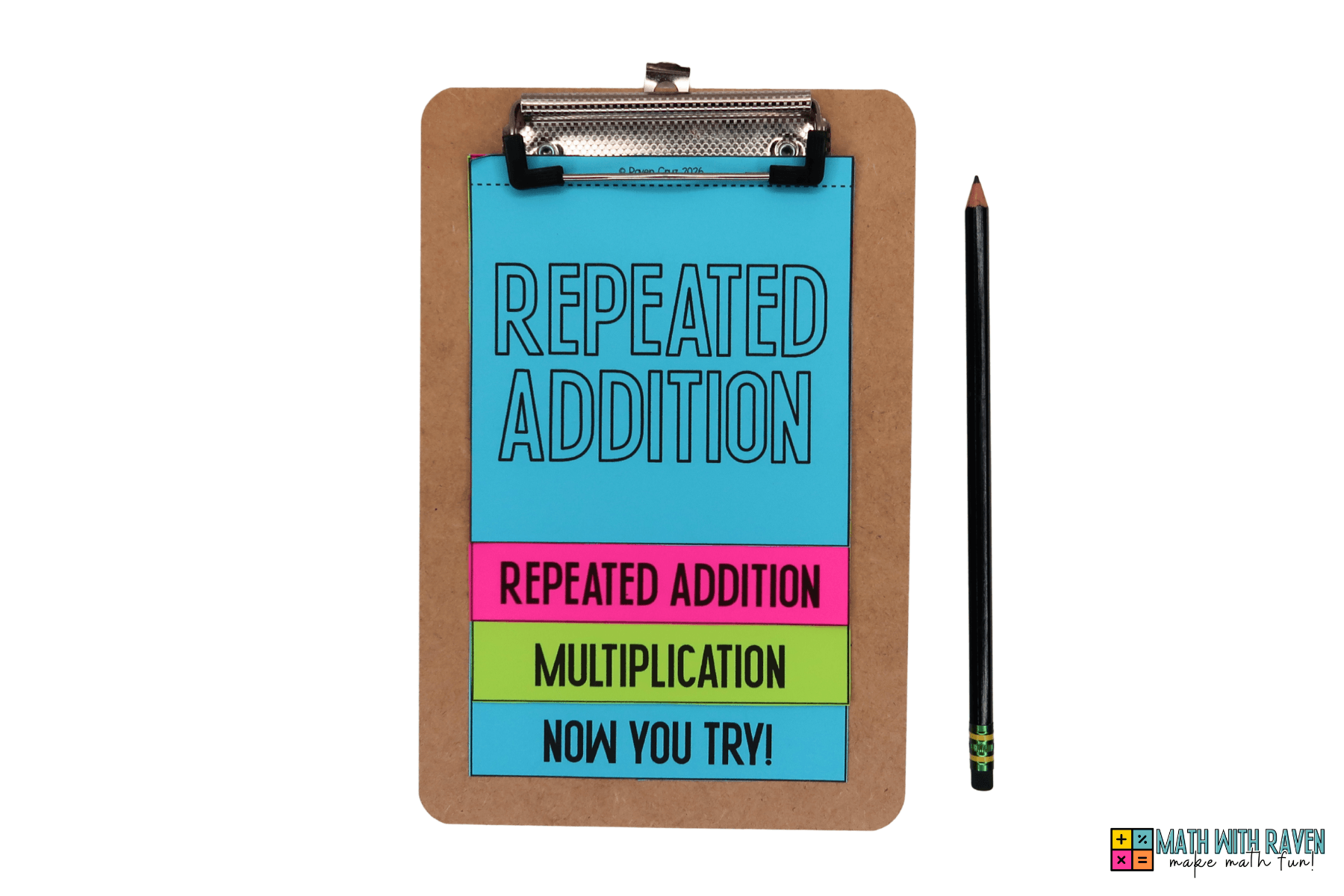 repeated addition flip book on a clip board