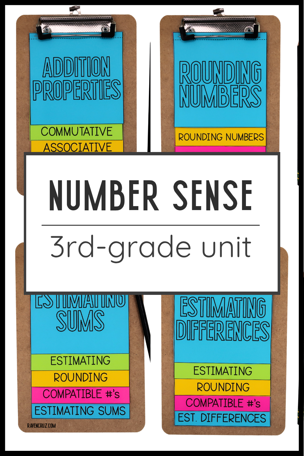 3rd-grade-number-sense-addition-subtraction-estimation addition properties, rounding numbers, estimating sums, estimating differences flip books on clipboards
