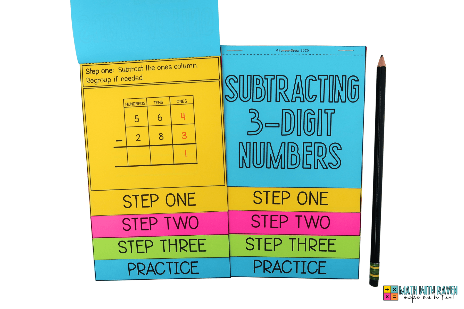 subtracting 3-digit numbers flip book for math (2) flip book explaining the steps of subtraacting three digit numbers